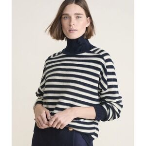NWT $298 Vineyards Cashmere Relaxed Texture Stripe Turtle Neck Sweater Small